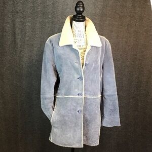 Vintage Washable Suede Jacket/Coat in Dusty Blue Size L